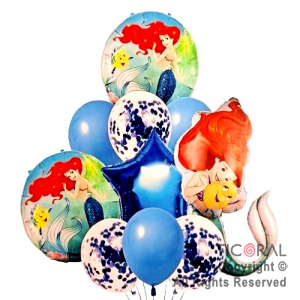 SET DE GLOBOS METALIZADOS LA SIRENITA Y LATEX CON CONFETI x 10 UNIDADES